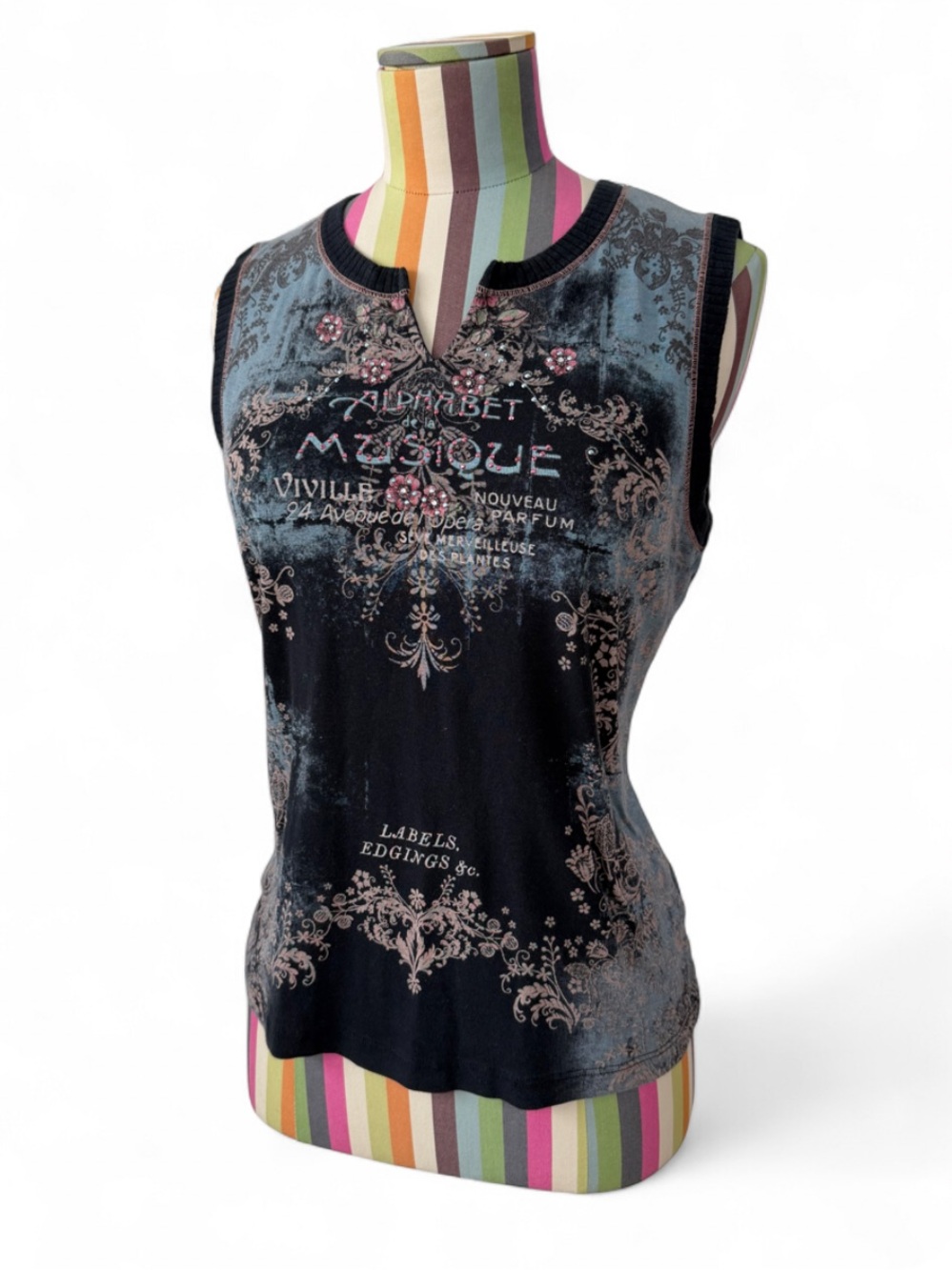 Y2K Vanilla Sugar Made in USA All Over Print Rhinestone Paris Opera Floral